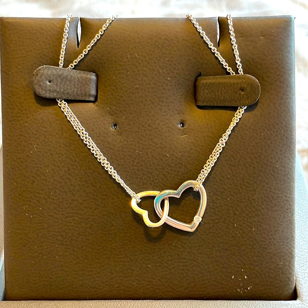 925 Sterling Silver Two-Hearts Double Chain Necklace | NWOT